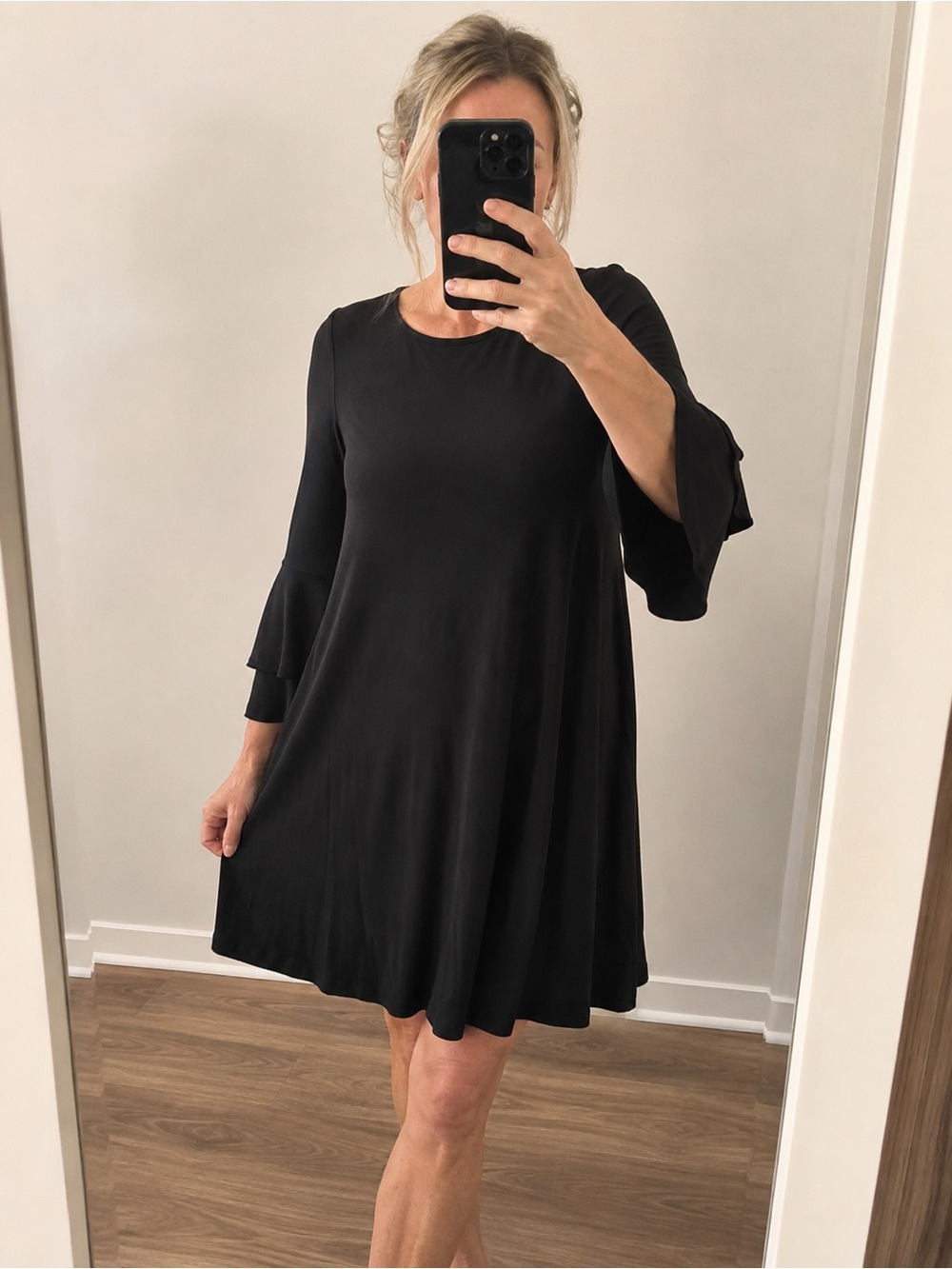 Chetta B Black Ruffle-Sleeve Mini Dress